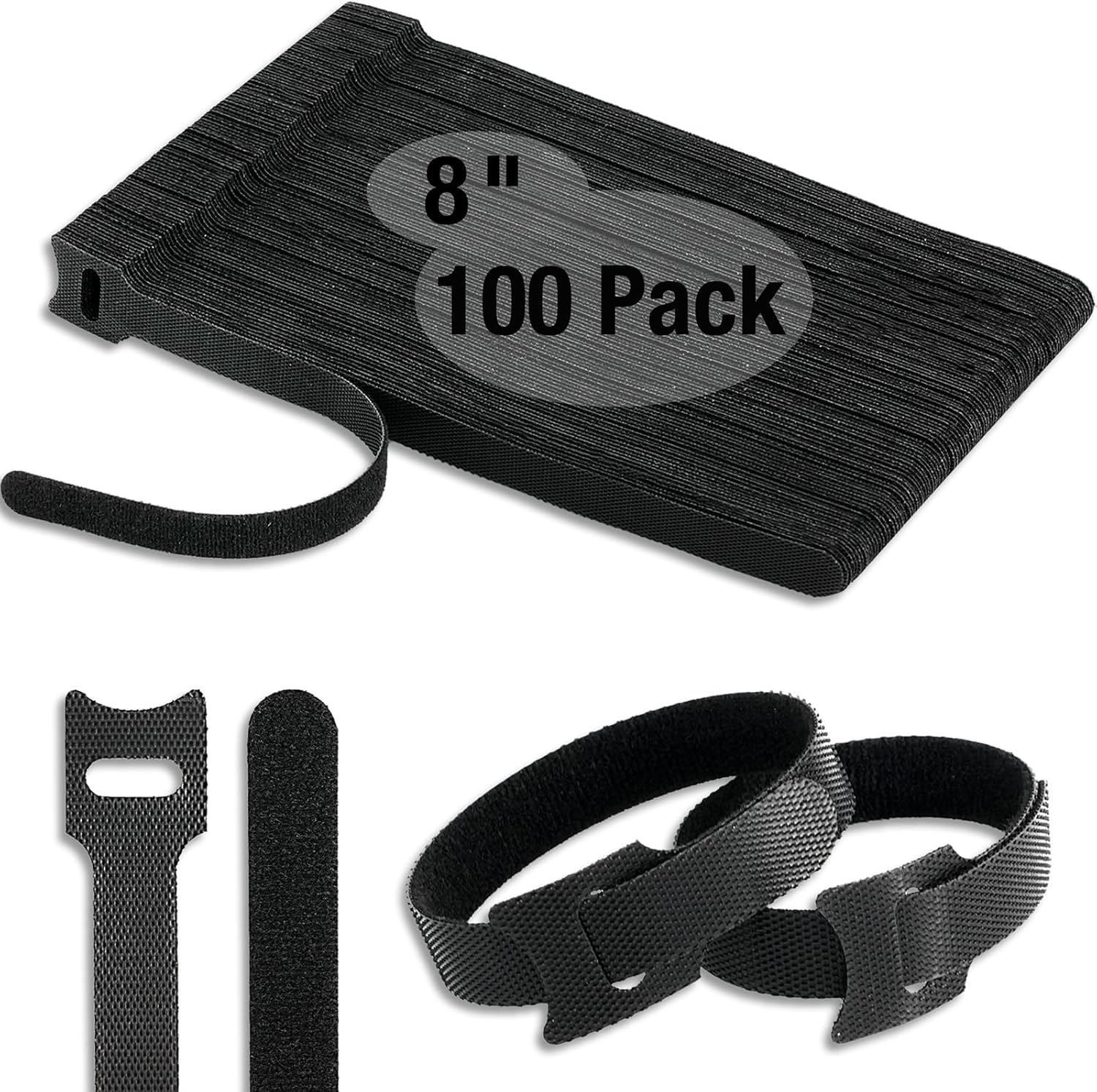 100 PCS 8-Inch Cable Ties, Reusable Cable Management, Under Desk Cord Organizer, Cable Clips and Cord Wrap, Black
