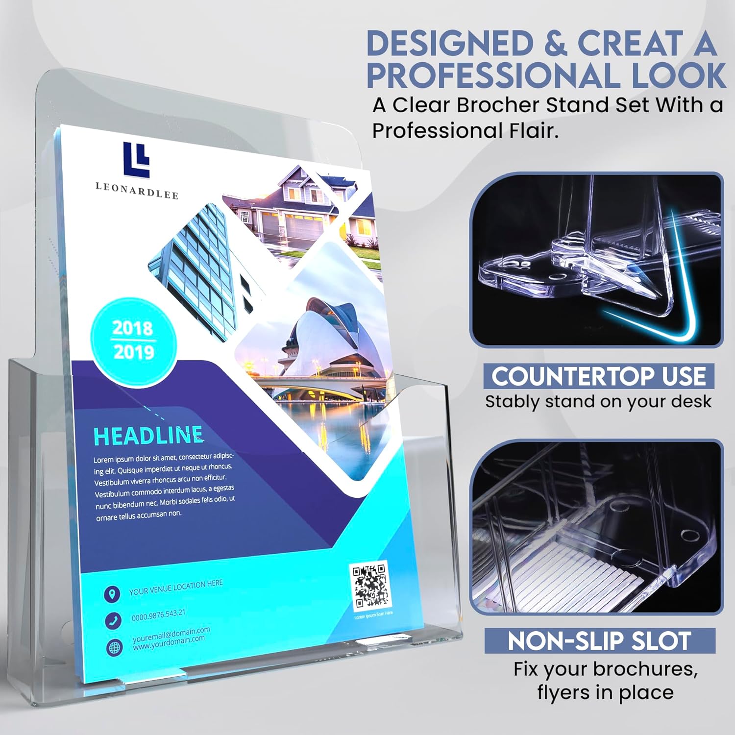 Brochure Holder 8.5 x 11 inch, Acrylic Plastic Literature Holders Clear Flyer Holder Rack Card Holder, Magazine, Pamphlet, Booklet Display Stand Trifold Holder, Desk or Wall Mount Pack of 2