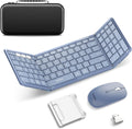 Foldable Keyboard and Mouse, Samsers Folding Bluetooth Keyboard Combo, 2.4G + BT5.0 x 2, Full-Size Portable Travel Keyboard & Rechargeable Wireless Mouse for Windows Android iOS Mac OS, Blue