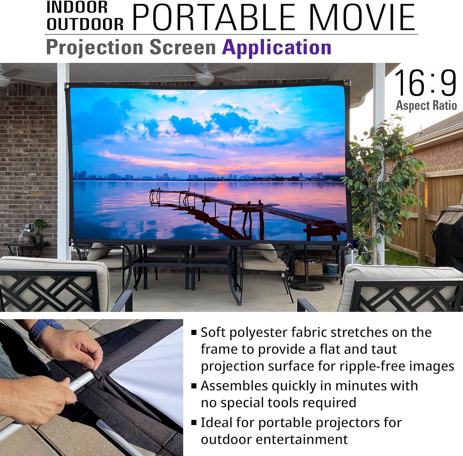 Akia Screens 125 inch Portable Projector Screen with Stand Upgraded and Carry Bag 16:9 HD Rear Front Projection Screen for Indoor Outdoor Home Theater Backyard Travel Foldable Movie Screen AK-OPS125H
