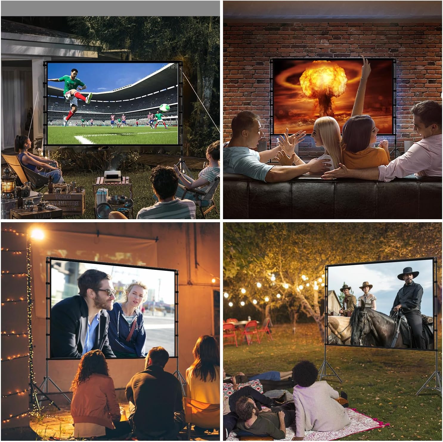 Outdoor Projector Screen with Stand, TOWOND 120 inch Portable Projector Screen Black Backing, Indoor Projection Screen 16:9 4K HD Wrinkle-Free Movie Screen with Carry Bag for Backyard Movie Night
