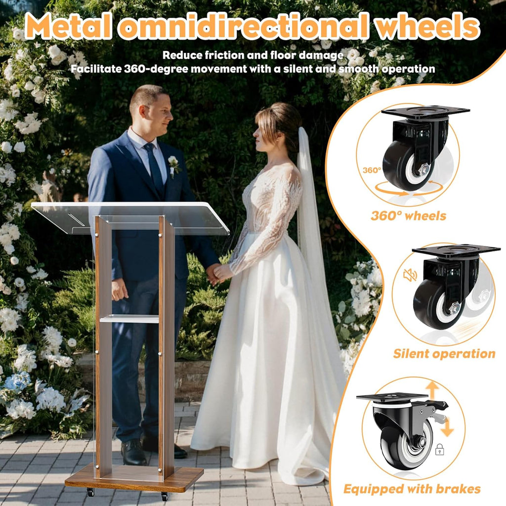 Acrylic Podium Stand, Ultra Clear 43'' Pulpits for Churches with 15 Color Adjustable, Modern Lectern with Storage Sheld for Church,Conference,Speech, 23.62”x 15.75”X 43.3” (Style 2)