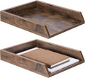 2 Pcs Wooden Letter Trays Wood Letter-Size Desk Organizer Heavy Duty 2 Tier Stackable Supports Paper Tray Desktop Drawer Organizer File Folder Magazine Office Accessories (Dark Wood)