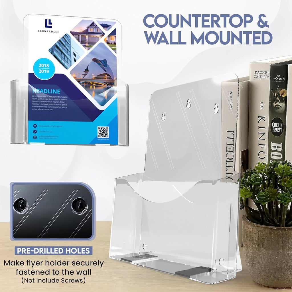 Brochure Holder 8.5 x 11 inch, Acrylic Plastic Literature Holders Clear Flyer Holder Rack Card Holder, Magazine, Pamphlet, Booklet Display Stand Trifold Holder, Desk or Wall Mount Pack of 2