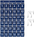 36 Pockets Blue Numbered Classroom Pocket Chart for Cell Phones, Hanging Pocket Chart Storage for Classroom Phone Calculator Holder with 4 Stainless Steel Hooks (Blue-36pockets)