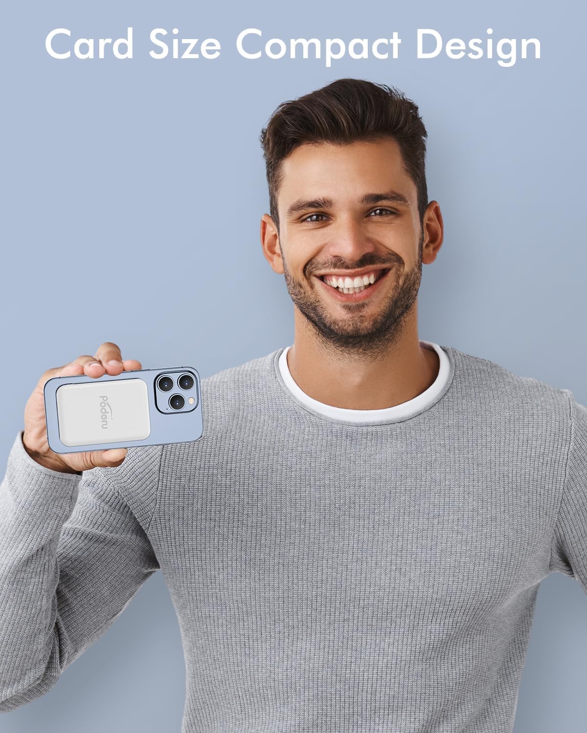 podoru for Magsafe Battery Pack, 5000mAh Magnetic Power Bank with Type-C Cable 20W PD Fast Charging Lighting Input Wireless Portable Charger for iPhone 17/16/15/14/13/12/ All Series-White