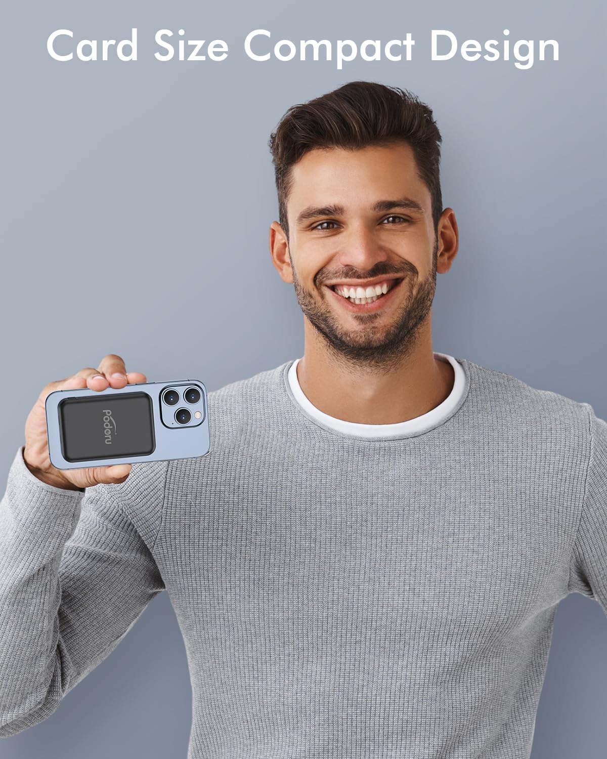 podoru for Magsafe Battery Pack, 5000mAh Magnetic Power Bank with Type-C Cable 20W PD Fast Charging Lighting Input Wireless Portable Charger for iPhone 17/16/15/14/13/12/ All Series-Black