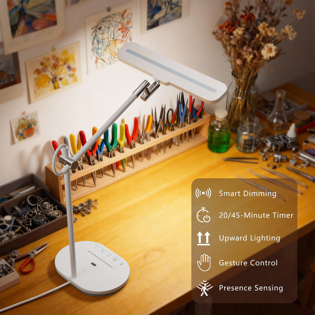 Advanced Eye-Caring LED Desk Lamp - CRI 98 Full Spectrum Light for Home Office, Crafting & Studying (Dimmable, Touch & Gesture Control)