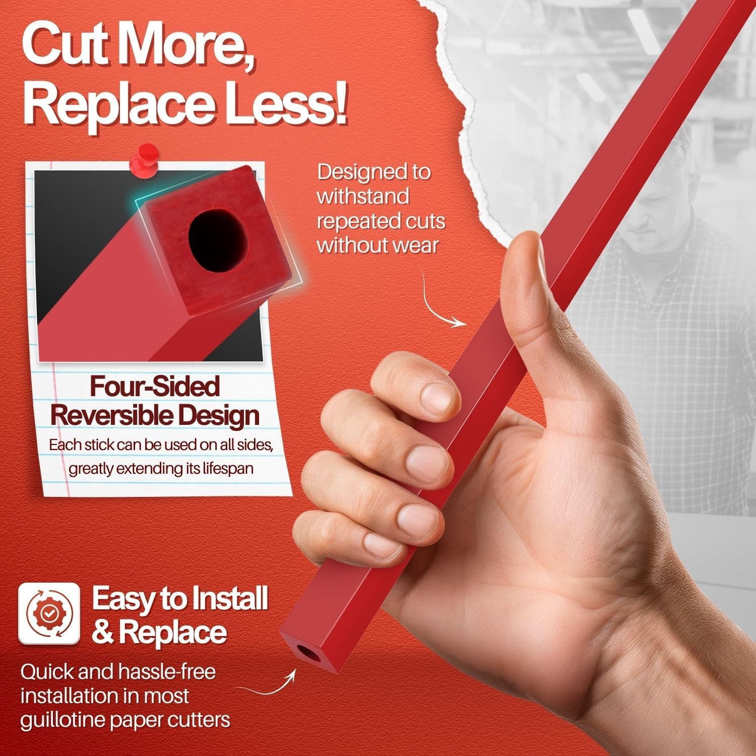 Flexzion 12" A4 Cutting Stick Replacement, Stack Paper Cutter Trimmer Blade Rubber Pad for Heavy Duty Professional Industrial Guillotine Stack Desktop, 12 inch Trimming Machine Accessories Parts