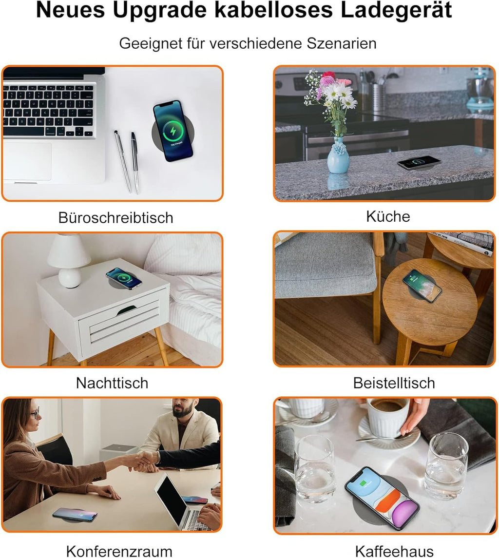 2-inch (50mm) NiiTTER Invisible Wireless Charger, Under Desk Wireless Charger, Hidden Charging Station for iPhone 16/15/14/13/12/Wireless Phones(Adapter Included)