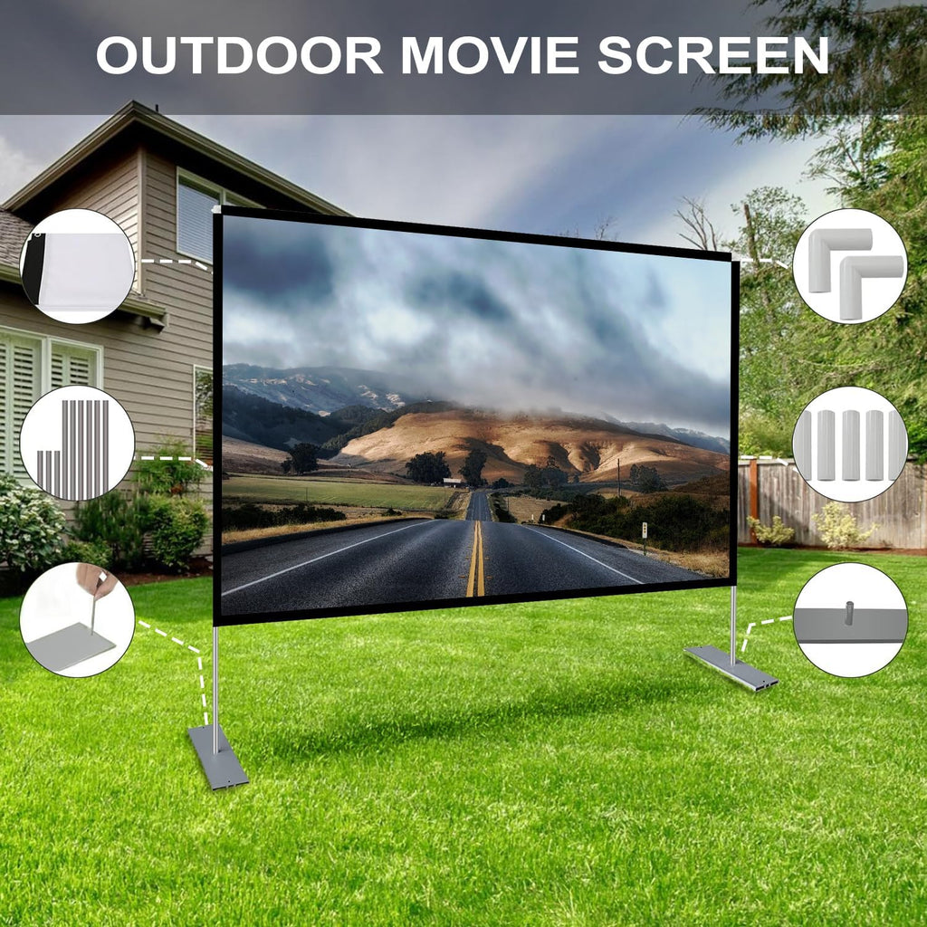 Projector Screen with Stand 80 inch Portable Projection Screen 16:9 4K HD Projections Movies Screen with Carry Bag for Indoor Outdoor Home Theater Backyard Cinema Travel