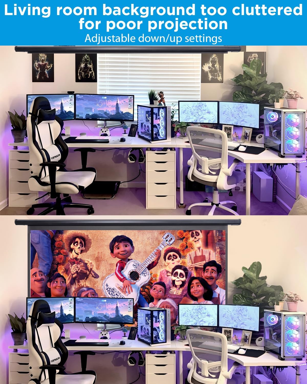 Projector Screen Motorized Pull Down 84 Inch 16:9 Electric Projector Screen with Remote, Automatic Projector Screens Wall Ceiling Mount Small Movie Screens for Projectors Outdoor Indoor Black