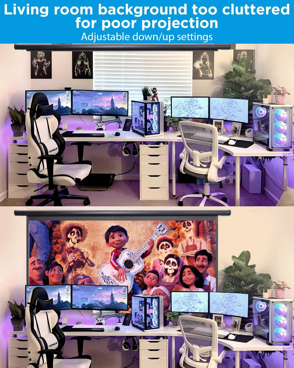 Motorized Projector Screen Pull Down 120 Inch Automatic Projector Screen with Remote Control and Ceiling Mount Hooks, Electric Projection Screen Retractable Black Movie Screen 4:3 Outdoor Indoor