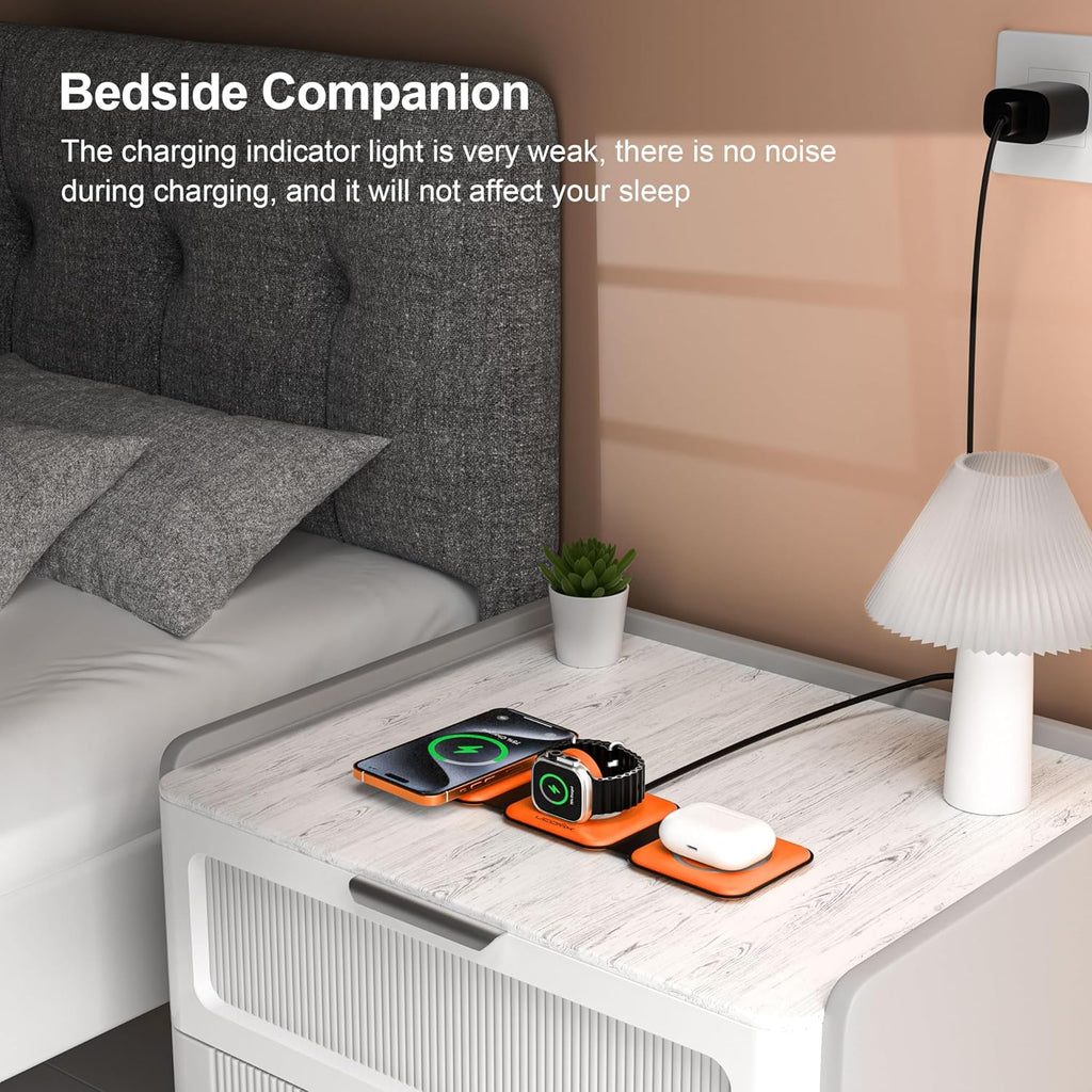 UCOMX 3 in 1 Charging Station for Multple Devices,Foldable 3 in 1 Wireless Charger for Travel,Nano Wireless Charging Station for iPhone16 15 14 13 12 Pro Max/Watch 10 9 8 7 6 5 4 3 Ultra/AirPod Pro