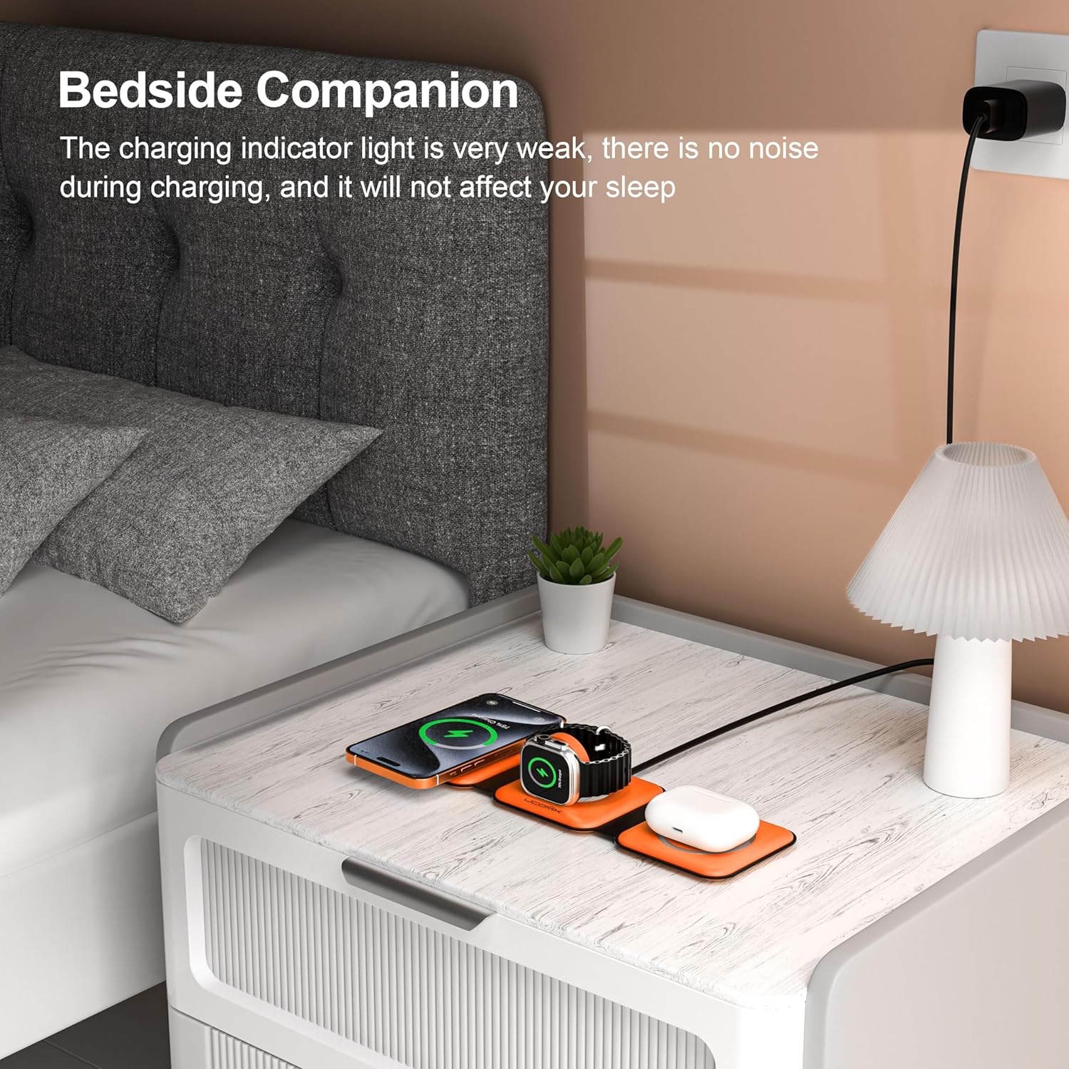 UCOMX 3 in 1 Charging Station for Multple Devices,Foldable 3 in 1 Wireless Charger for Travel,Nano Wireless Charging Station for iPhone16 15 14 13 12 Pro Max/Watch 10 9 8 7 6 5 4 3 Ultra/AirPod Pro